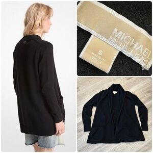 Michael Kors Black Cardigan Sweater with Relaxed Fit and Open Front Design